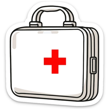 First aid kit with a red cross sticker