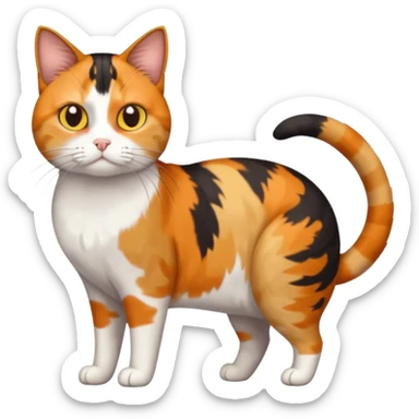 full body colourful calico tabby cat with skinny head and fat body with an anxious face sticker