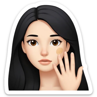 young woman with a pimple on her cheek, long black hair and natural makeup sticker
