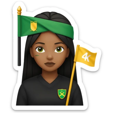 Black girl with straight hair with a green flag on her head that says 4kt on top of it with all black clothes on  sticker