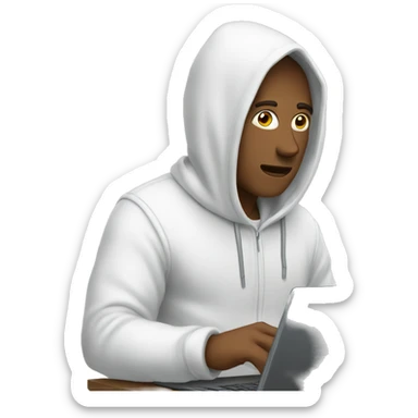 white Man with hoodie typing on computer sticker