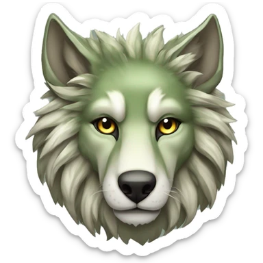 Musty green olive gray brown camo wolf face lion face dragon face sparkling glittering wolf sticker