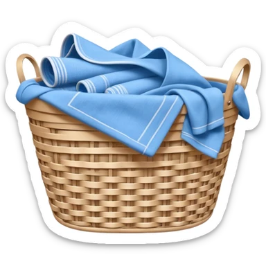 white LAUNDRY BASKET WITH FOLDED blue CLOTHES sticker