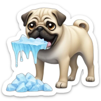 pug dog eating a ice sticker