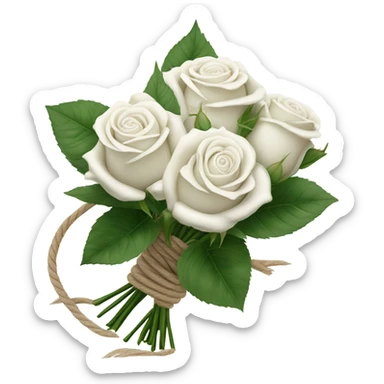 Bouquet white roses binded with rope sticker