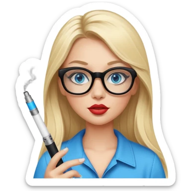 girl with blue eyes, blonde ling hair, black squared glasses, big lips, long eyelashes, and an electronic cigarette in her right hand sticker