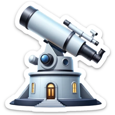 An icon featuring an observatory with a giant telescope, set against a starry sky. The design includes visible planets, distant stars, and galaxies, symbolizing the study of astronomy and celestial exploration. Transparent background highlights the wonder of the universe. sticker