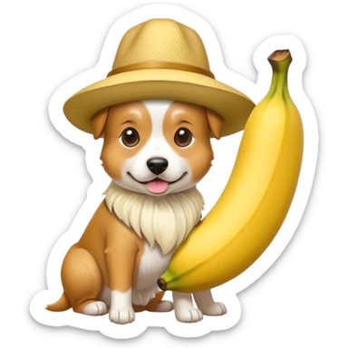 Dog wearing a hat shaped like a banana sticker