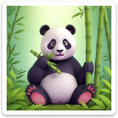panda eating bamboo in forrest background, close up pose sticker