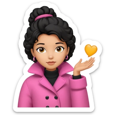 A caramel skinned girl that’s has puffy black hair with her hair up skinny and wears a pink coat  sticker