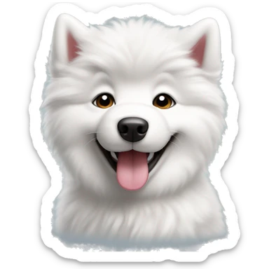 Samoyed puppy with tongue out facing you looking very happy sticker