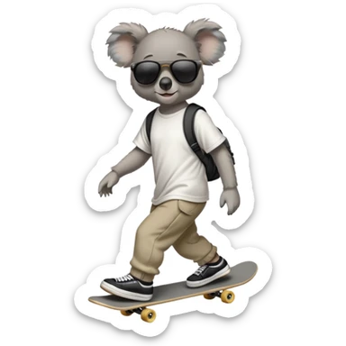 anthropomorphised koala in skater outfit with dark sunglasses walking upright, relaxed pose sticker