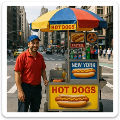 hotdog seller in New York with cart sticker