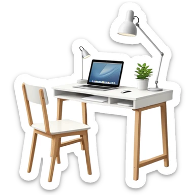 White ikea writing desk with laptop  sticker