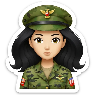Asian girl with long black hair in the U.S. Marine Corps in green cammies sticker