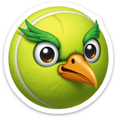 Tennis ball with bird face sticker