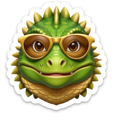 rich capitalist iguana head with golden glossy sunglasses sticker