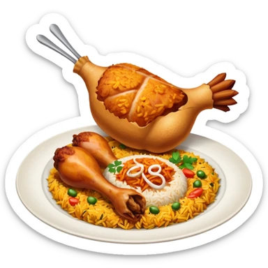 Emoji with biryani and a chicken leg piece in a plate sticker