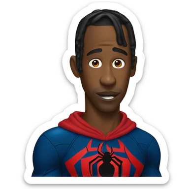 Travis Scott wearing spiderman costume without mask sticker