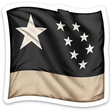 Black flag with a white E in the middle with 13 stars surrounding it sticker