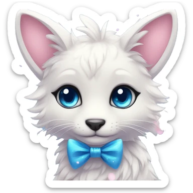 Anthro Cute Cool Kawaii gorgeous sparkly ethereal fantasy animal creature with blue eyes furry sona with flowers and bow tie beautiful aesthetic sticker
