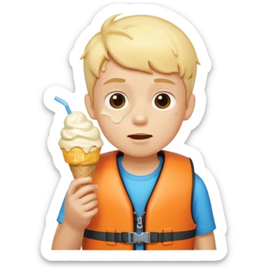 boy kid wearing lifejacket, eating ice cream sticker
