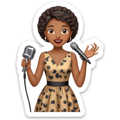 Black jazz singer girl, vintage dress, microphone, joyful expression sticker