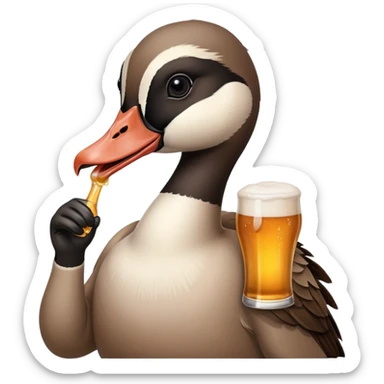 Canadian goose holding a beer sticker