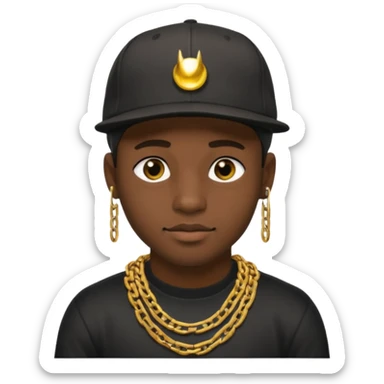 black guy with golden chains fleshtunnels and a snapback cap sticker