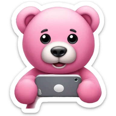 Pink Teddy bear looking at phone  sticker