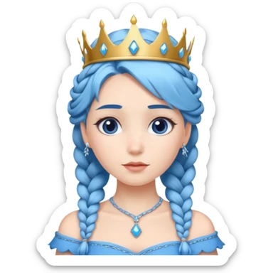 braided hair ice princess with crown blue hair sticker