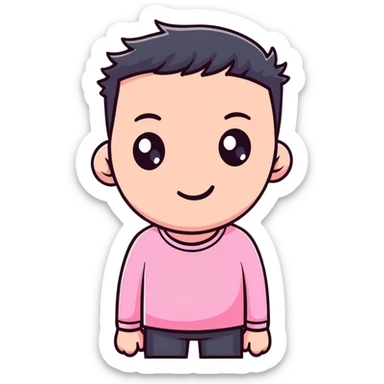 Man wearing pink long sleeve shirt with completely white eyes without pupils sticker
