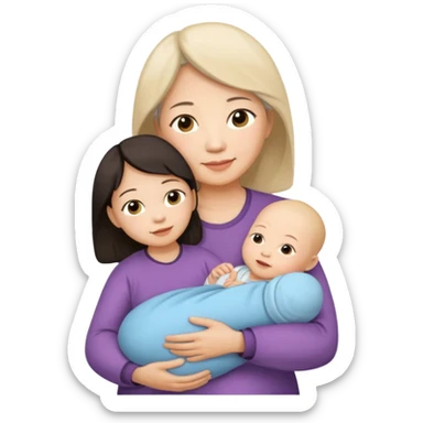 A Chinese mother (around 40) with her newborn and her 60-year-old mother. sticker