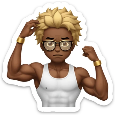 black skinny bodybuilder with gold glasses frustrated pulling hair sticker