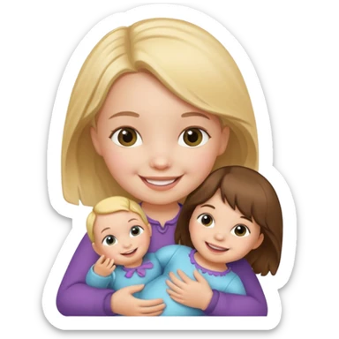 Toddler girl – holding a doll with a smile. sticker