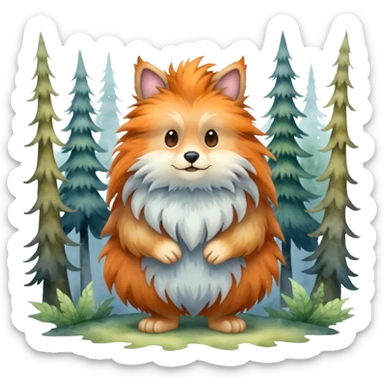 watercolor furry creature in a misty forest sticker