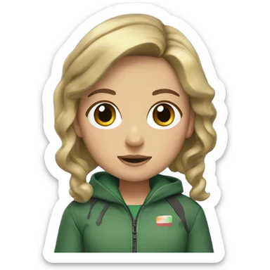 girl with brown hair with blonde highlights in a squid games green jacket sticker