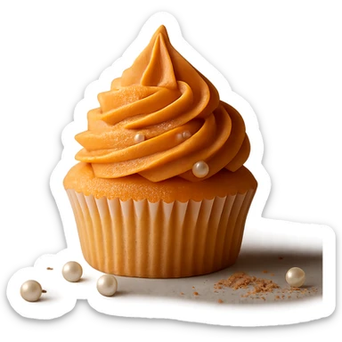 Change the icing to pumpkin color (orange, creamy and slightly glossy), keep the realistic cupcake and accessories, photorealistic style, transparent background. sticker