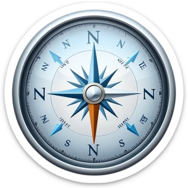 A compass pointing north, with the 'N' clearly marked. Cold, snowy atmosphere in the background, symbolizing the northern direction and icy climate sticker