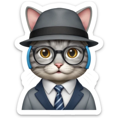 half body cat with ties and opticals and  hat sticker