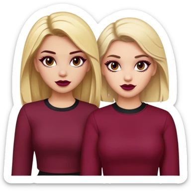 Boujy baddie best friends blonde and brunette, trendy heavy makeup, burgundy clothes sticker