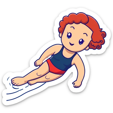 22-year-old white female athlete swimmer with curly red hair about to enter a pool sticker