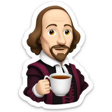 William Shakespeare holds a cup of tea in his hand sticker