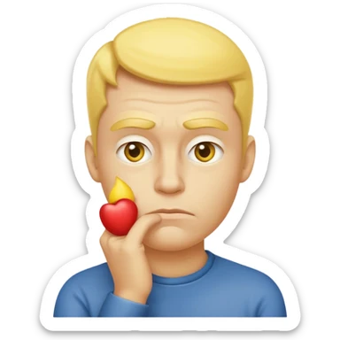thinking face emoji, yellow face, hand on chin, raised eyebrow sticker