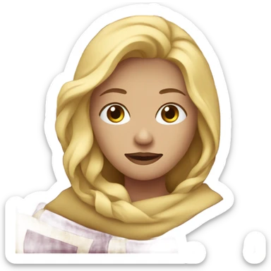 Blonde lady with a dark burgundy soft blanket sticker