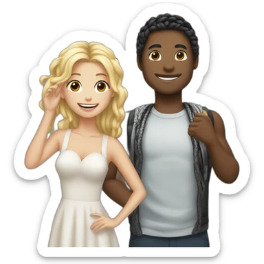 a blonde white boy celebrating his birthday with a black girl with black braids sticker