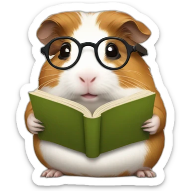 Fat guinea pig wearing glasses and reading a book sticker