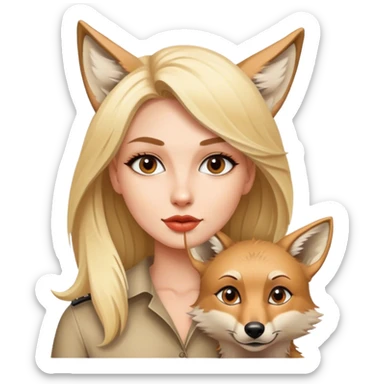 Blonde model and a coyote sticker