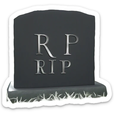 a black grave with the letters RIP on a silver  sticker