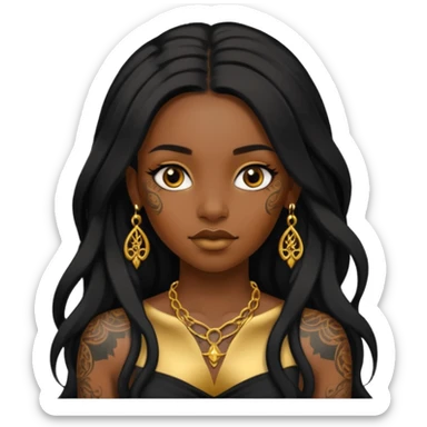 Tattooed princesses black girl with long hair more gold sticker